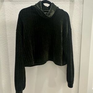 Altar'd State Velvet Hooded Top in Dark Green